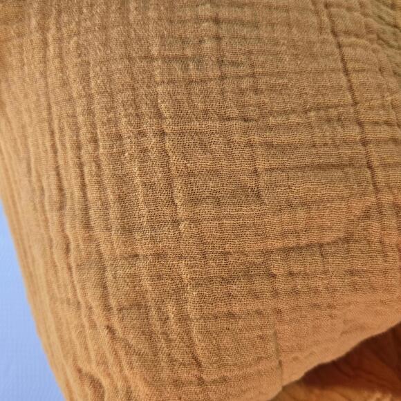 Women's Passport Orange Cropped Crinkle Gauze Button Up Long Sleeve Crop Shirt - Picture 6 of 8